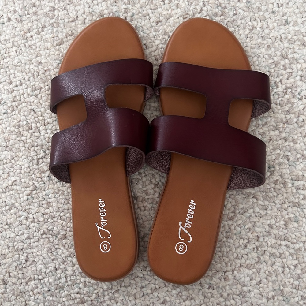Forever 21 Women's Burgundy Slide Sandals